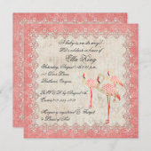 ヴィンテージのピンクのバラのフラミンゴのベビーの招待状 招待状 (正面/裏面)