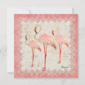 ヴィンテージのピンクのバラのフラミンゴのベビーの招待状 招待状 (裏面)