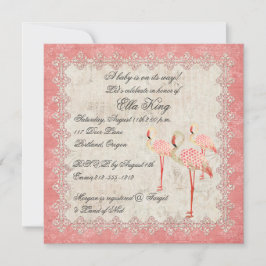 ヴィンテージのピンクのバラのフラミンゴのベビーの招待状 招待状