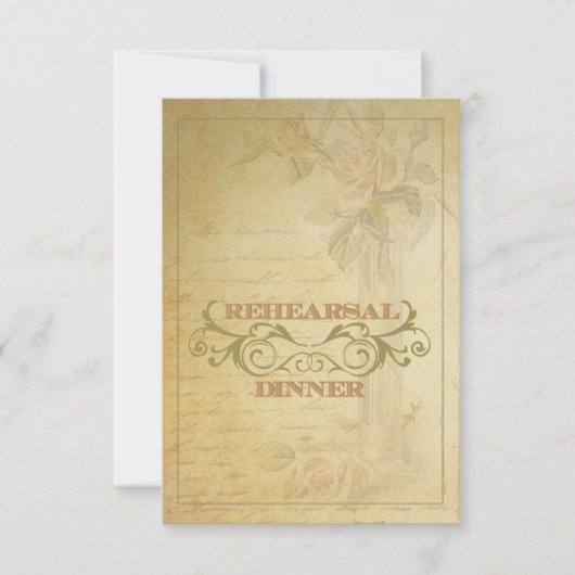 ヴィンテージのピンクのバラのリハーサルの夕食の招待状 招待状 (正面)