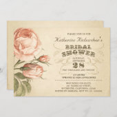 ヴィンテージのピンクのバラの印刷のブライダルシャワーの招待 招待状 (正面/裏面)