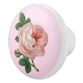 ヴィンテージのピンクのバラの白のノブ セラミックノブ (右)
