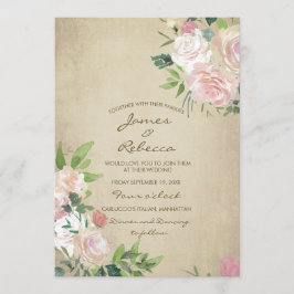 ヴィンテージのピンクのバラの素朴なウェディングシャワーの招待 招待状