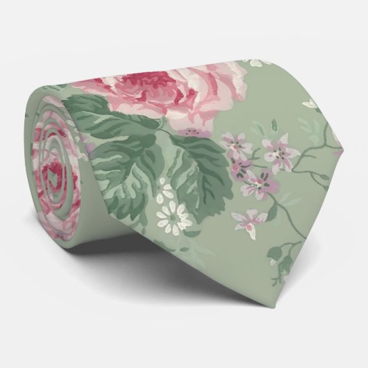 ヴィンテージのピンクのバラの花のユニセックスなタイ ネクタイ (ロール)