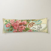 ヴィンテージのピンクのバラの花の聖なる書物、経典の詩 ボディピロー (裏面)