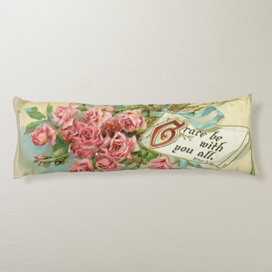 ヴィンテージのピンクのバラの花の聖なる書物、経典の詩 ボディピロー (裏面)