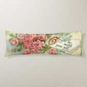 ヴィンテージのピンクのバラの花の聖なる書物、経典の詩 ボディピロー (正面)