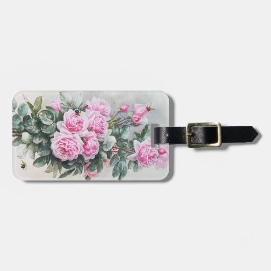 ヴィンテージのピンクのバラの花束 ラゲッジタグ (正面横)