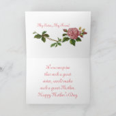 ヴィンテージのピンクのバラを持つ姉妹のための母の日 カード (内部)