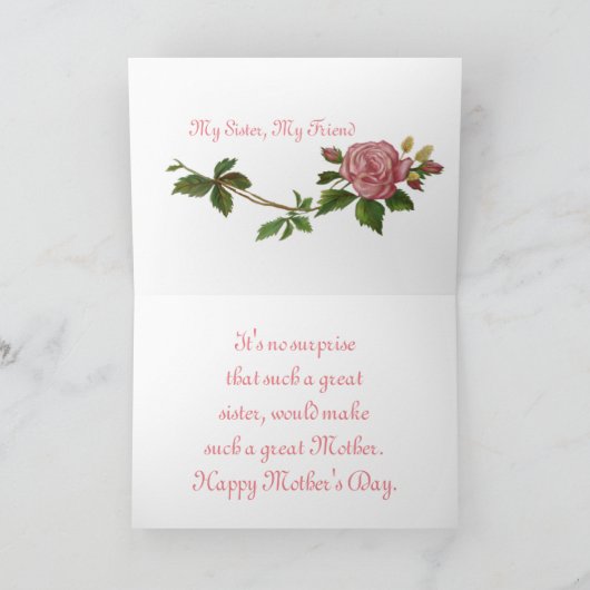ヴィンテージのピンクのバラを持つ姉妹のための母の日 カード (内部)