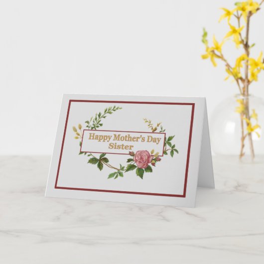 ヴィンテージのピンクのバラを持つ姉妹のための母の日 カード (黄色い花)