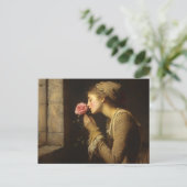 ヴィンテージのピンクのバラ絵を描の婦人 ポストカード (スタンド正面)