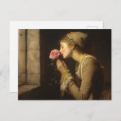 ヴィンテージのピンクのバラ絵を描の婦人 ポストカード (正面/裏面)