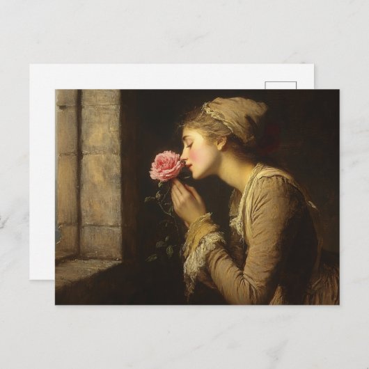 ヴィンテージのピンクのバラ絵を描の婦人 ポストカード (正面/裏面)