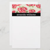 ヴィンテージのピンクのバラ 便箋 (正面/裏面)