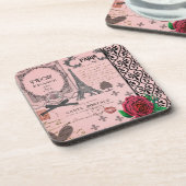 ヴィンテージのピンクのパリのコラージュのコースター コースター (左側)