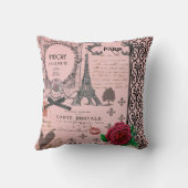 ヴィンテージのピンクのパリのコラージュのロマンチックな枕 クッション (裏面)
