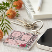 ヴィンテージのピンクのパリのコラージュの名前入りなkeychain キーホルダー (正面右)