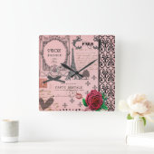 ヴィンテージのピンクのパリのコラージュの柱時計 スクエア壁時計 (ホーム)