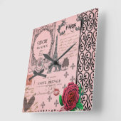 ヴィンテージのピンクのパリのコラージュの柱時計 スクエア壁時計 (傾斜)