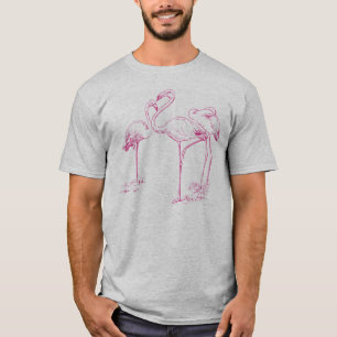 ヴィンテージのピンクのフラミンゴのスケッチ Tシャツ