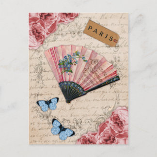 ヴィンテージのピンクのフランスのなファン ポストカード