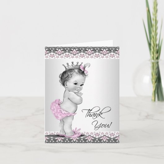 ヴィンテージのピンクのプリンセスのベビーシャワーのサンキューカード サンキューカード (正面)