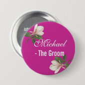 ヴィンテージのピンクのマグノリア結婚の花。 缶バッジ (正面&裏面)