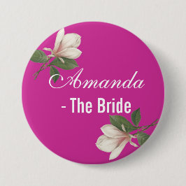 ヴィンテージのピンクのマグノリア結婚の花。 缶バッジ