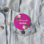 ヴィンテージのピンクのマグノリア結婚の花。 缶バッジ (インサイチュ)