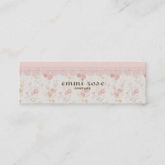 ヴィンテージのピンクの小さいバラのプリントの細い名刺 スキニー名刺 (正面)