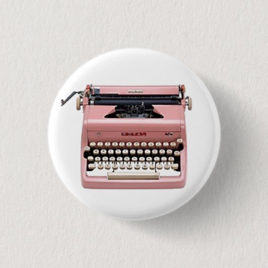 ヴィンテージのピンクの手動タイプライターPin 缶バッジ (正面)