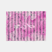 ヴィンテージのピンクの水彩画のクラシカルなクレフ、音符記号音楽シート フリースブランケット (正面(横))