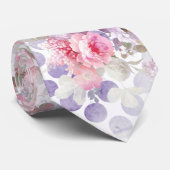 ヴィンテージのピンクの水彩画のバラの花柄の水玉模様 ネクタイ (ロール)
