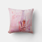 ヴィンテージのピンクの水彩画のバレリーナのダンサーのバレエ クッション (正面)