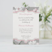 ヴィンテージのピンクの白いミズキの花柄のパーティの招待状 招待状 (スタンド正面)