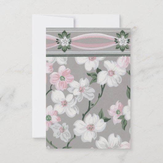 ヴィンテージのピンクの白いミズキの花柄のパーティの招待状 招待状 (裏面)