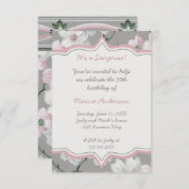 ヴィンテージのピンクの白いミズキの花柄のパーティの招待状 招待状 (正面/裏面)