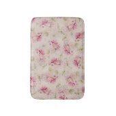 ヴィンテージのピンクの白い緑バラの花模様 バスマット (正面縦)