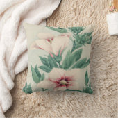 ヴィンテージのピンクの緑の水彩画の手塗りの花柄 クッション (ブランケット)