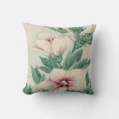 ヴィンテージのピンクの緑の水彩画の手塗りの花柄 クッション (正面)