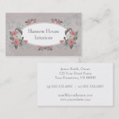 ヴィンテージのピンクの緑の灰色のノウゼンカツラの花 名刺 (正面/裏面)