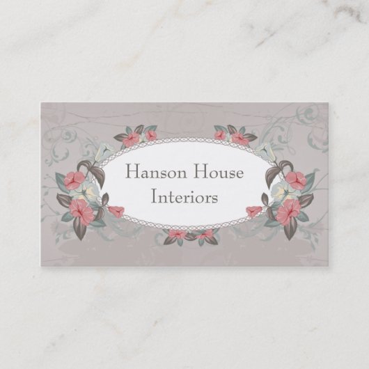 ヴィンテージのピンクの緑の灰色のノウゼンカツラの花 名刺 (正面)