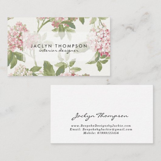 ヴィンテージのピンクの花の植物の名刺 名刺 (正面/裏面)