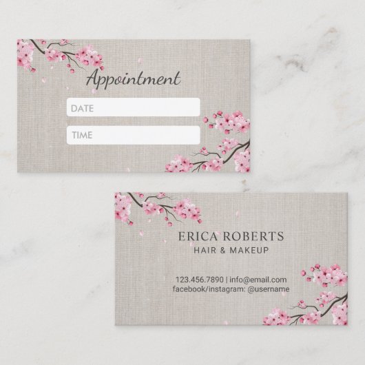 ヴィンテージのピンクの花の美容院の毛のアポイントメント 予約カード (正面/裏面)