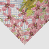 ヴィンテージのピンクの花の金ゴールドの赤い鳥の水玉模様 薄葉紙 (詳細)