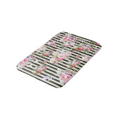 ヴィンテージのピンクの花の黒い黄色のストライブ柄パターン バスマット (アングル)