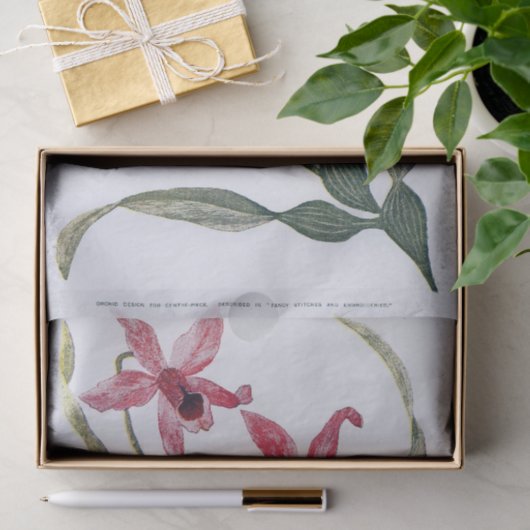 ヴィンテージのピンクの蘭の花柄のイラストレーション 薄葉紙 (ギフト)