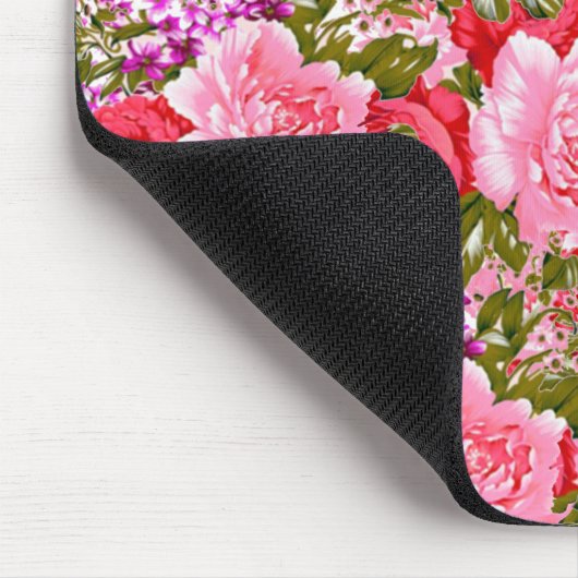 ヴィンテージのピンクの赤い緑バラのボヘミア人の花柄 マウスパッド (コーナー)