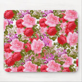ヴィンテージのピンクの赤い緑バラのボヘミア人の花柄 マウスパッド (正面)
